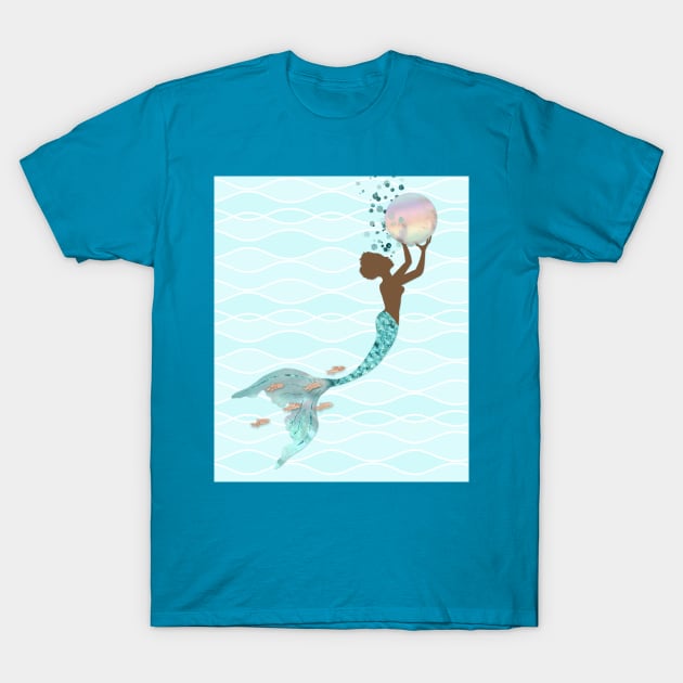 Beautiful Black Mermaid And Pearl T-Shirt by LittleBean